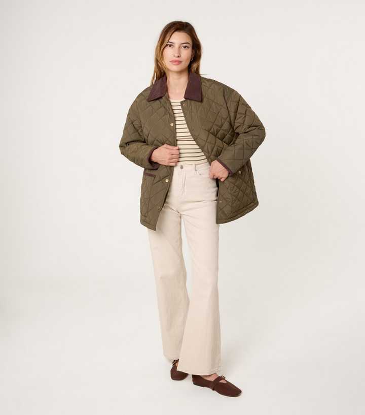 Blue Vanilla Khaki Diamond Quilted Coat
