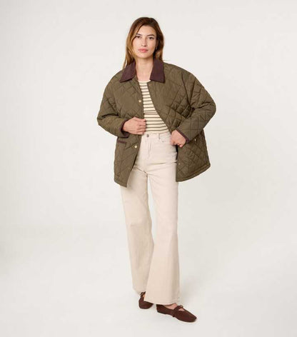 Blue Vanilla Khaki Diamond Quilted Coat