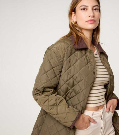 Blue Vanilla Khaki Diamond Quilted Coat