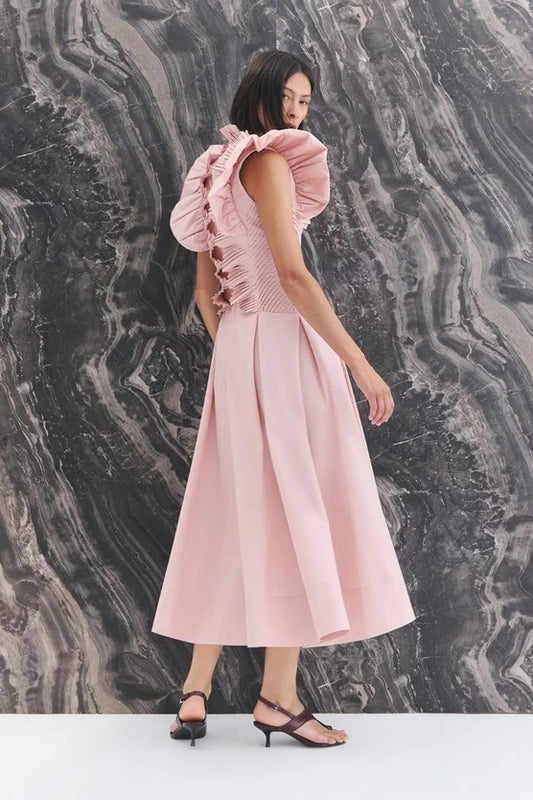 Pleated Ruffle Sleeve Woven Maxi Dress