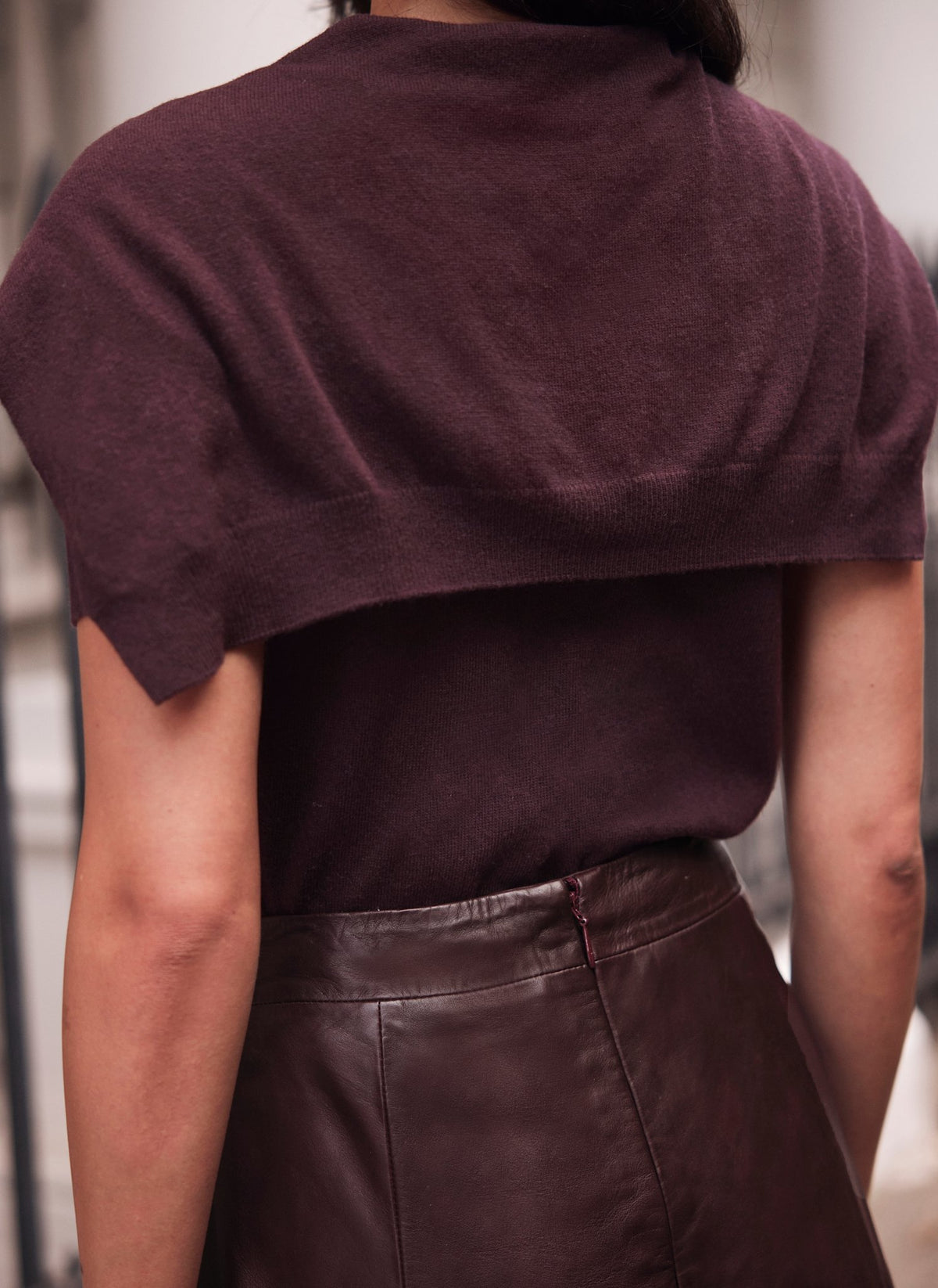 Burgundy Cotton Blend Scarf Detail Knit Top
