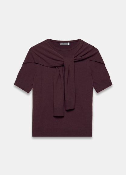 Burgundy Cotton Blend Scarf Detail Knit Top