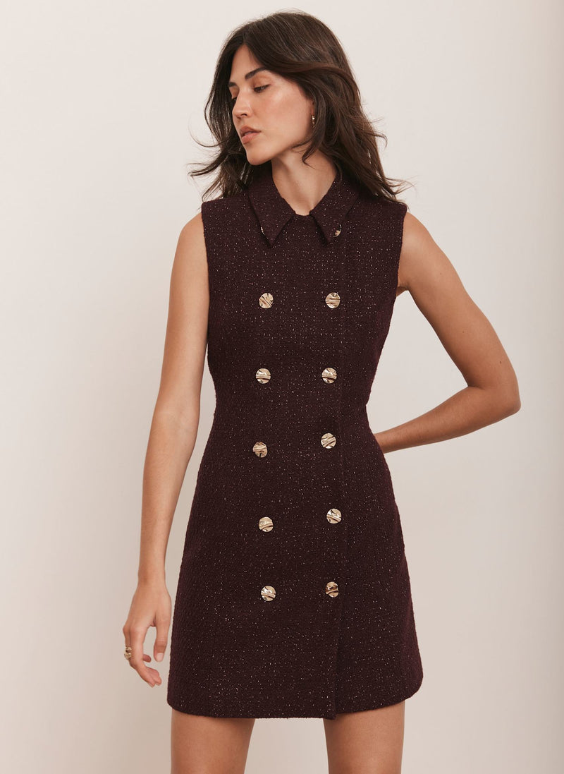 Burgundy Boucle Mini Shift Dress