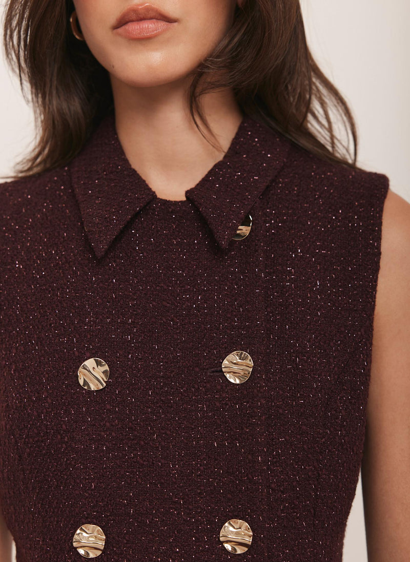 Burgundy Boucle Mini Shift Dress