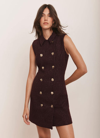 Burgundy Boucle Mini Shift Dress