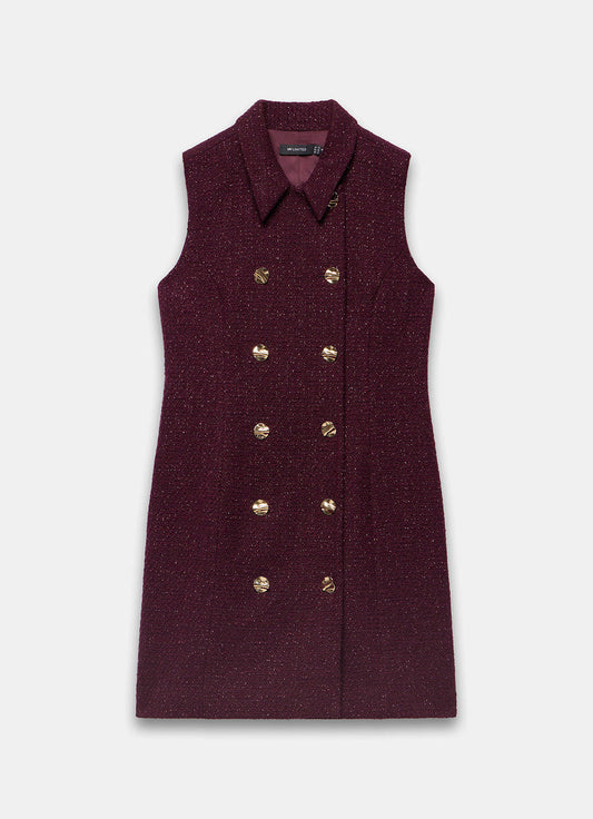 Burgundy Boucle Mini Shift Dress