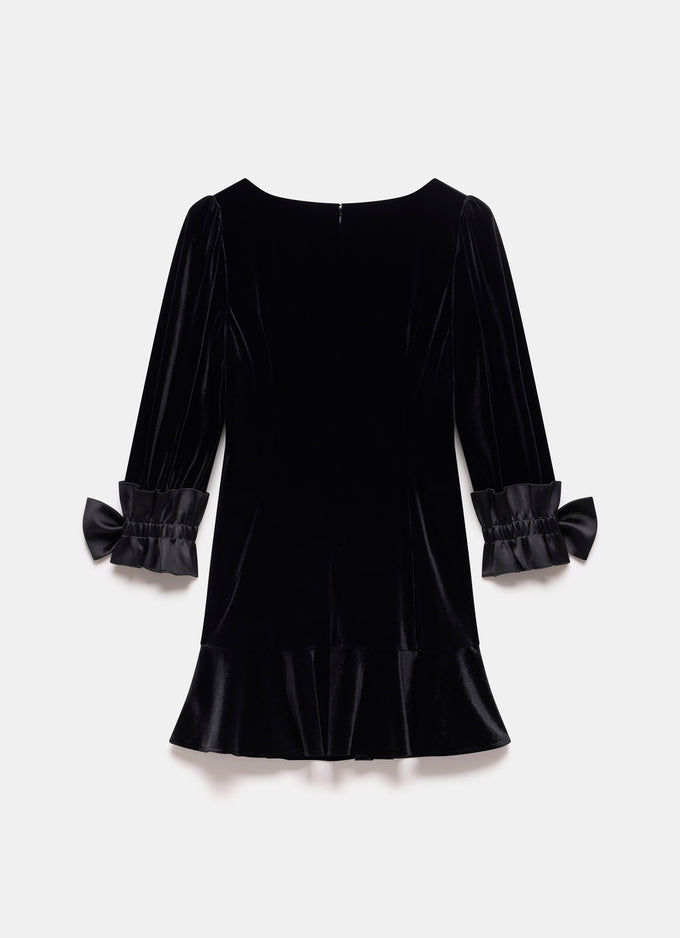 Black Bow Detail Velvet Mini Dress