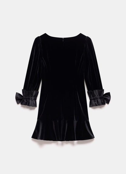 Black Bow Detail Velvet Mini Dress