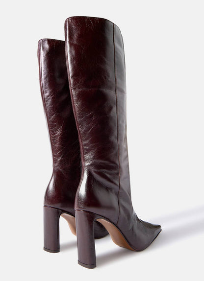 Bridie Burgundy Leather Knee High Boots