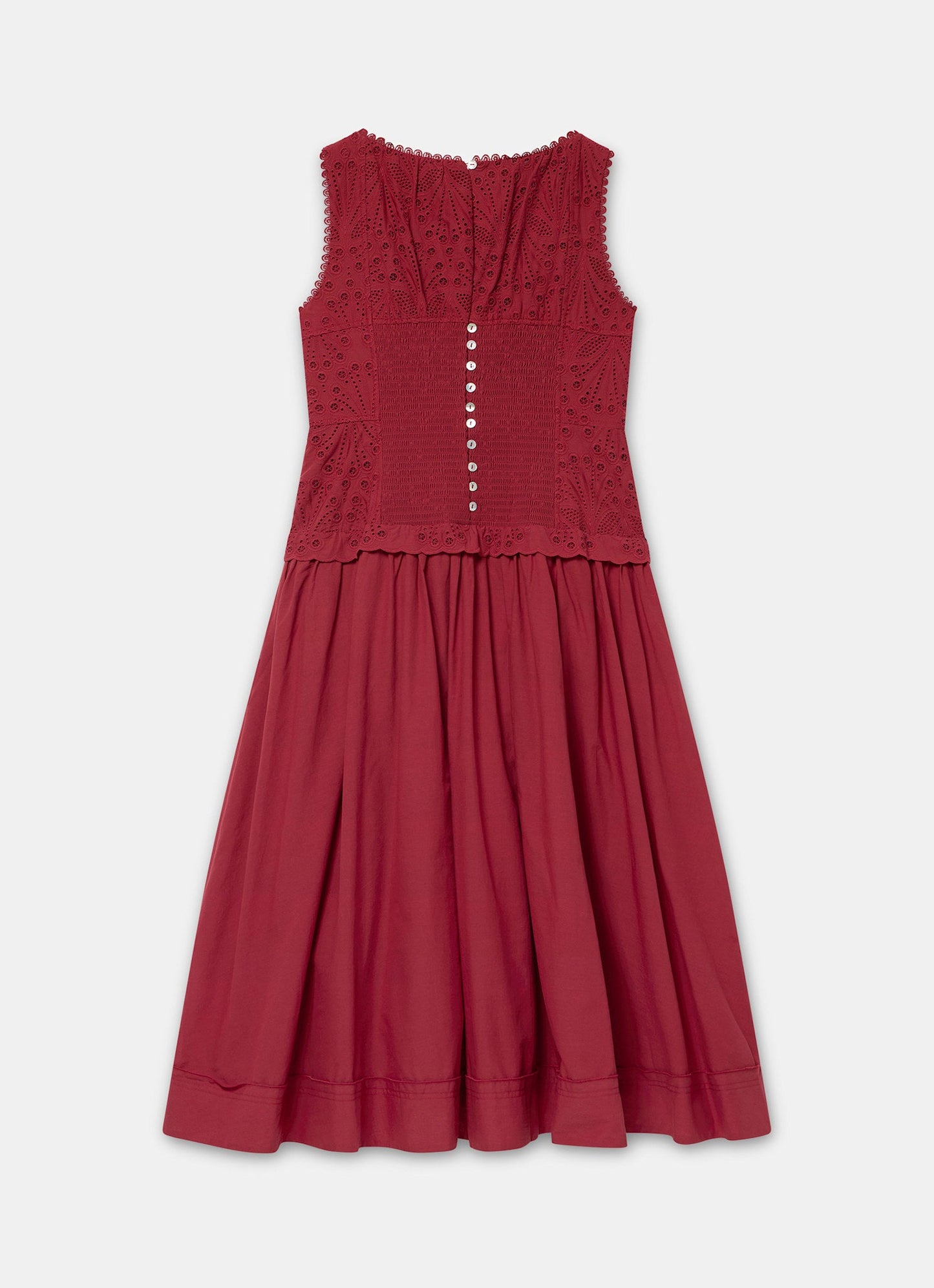 Red Cotton Broderie Midi Dress