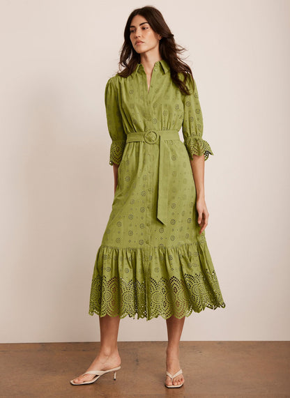 Green Broderie Midi Dress