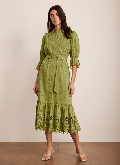 Green Broderie Midi Dress