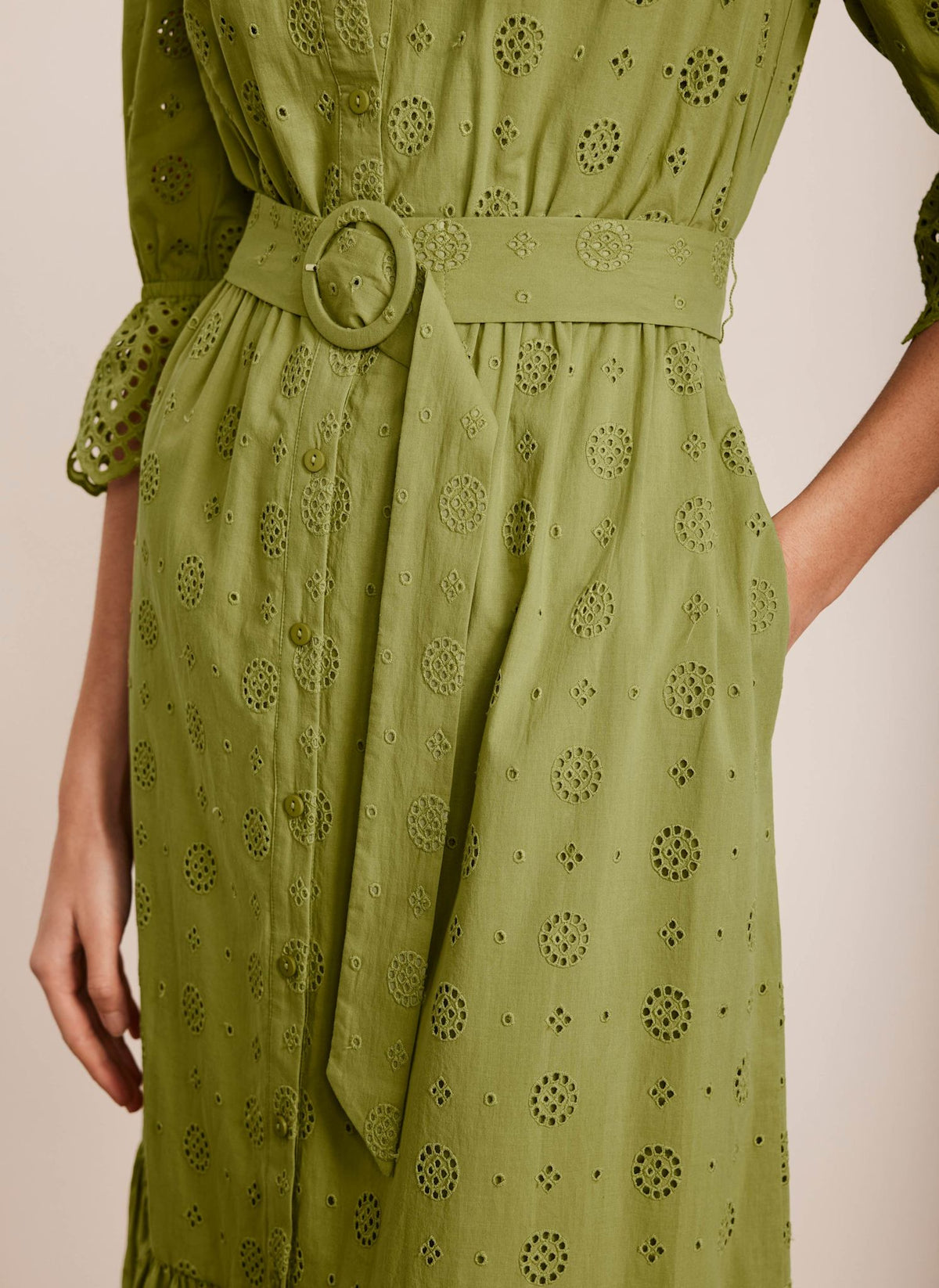 Green Broderie Midi Dress