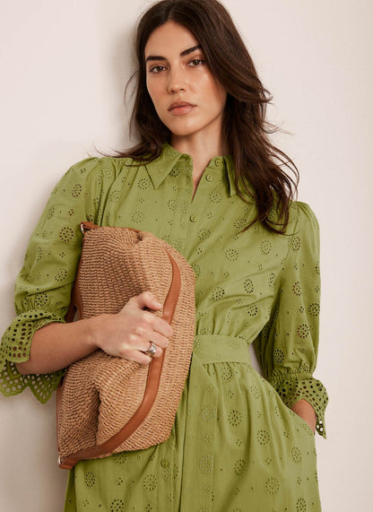 Green Broderie Midi Dress