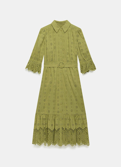 Green Broderie Midi Dress