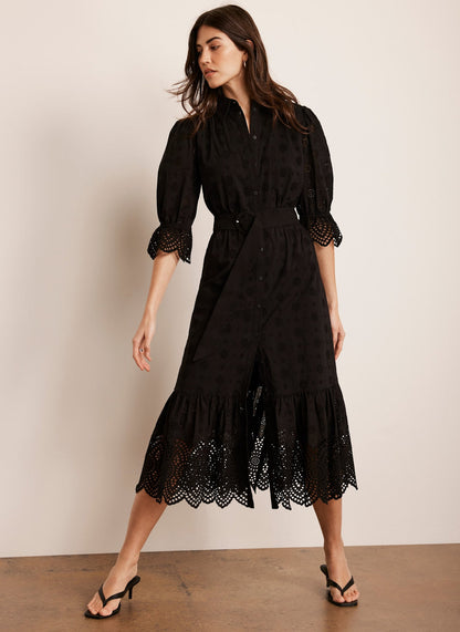 Black Broderie Midi Dress