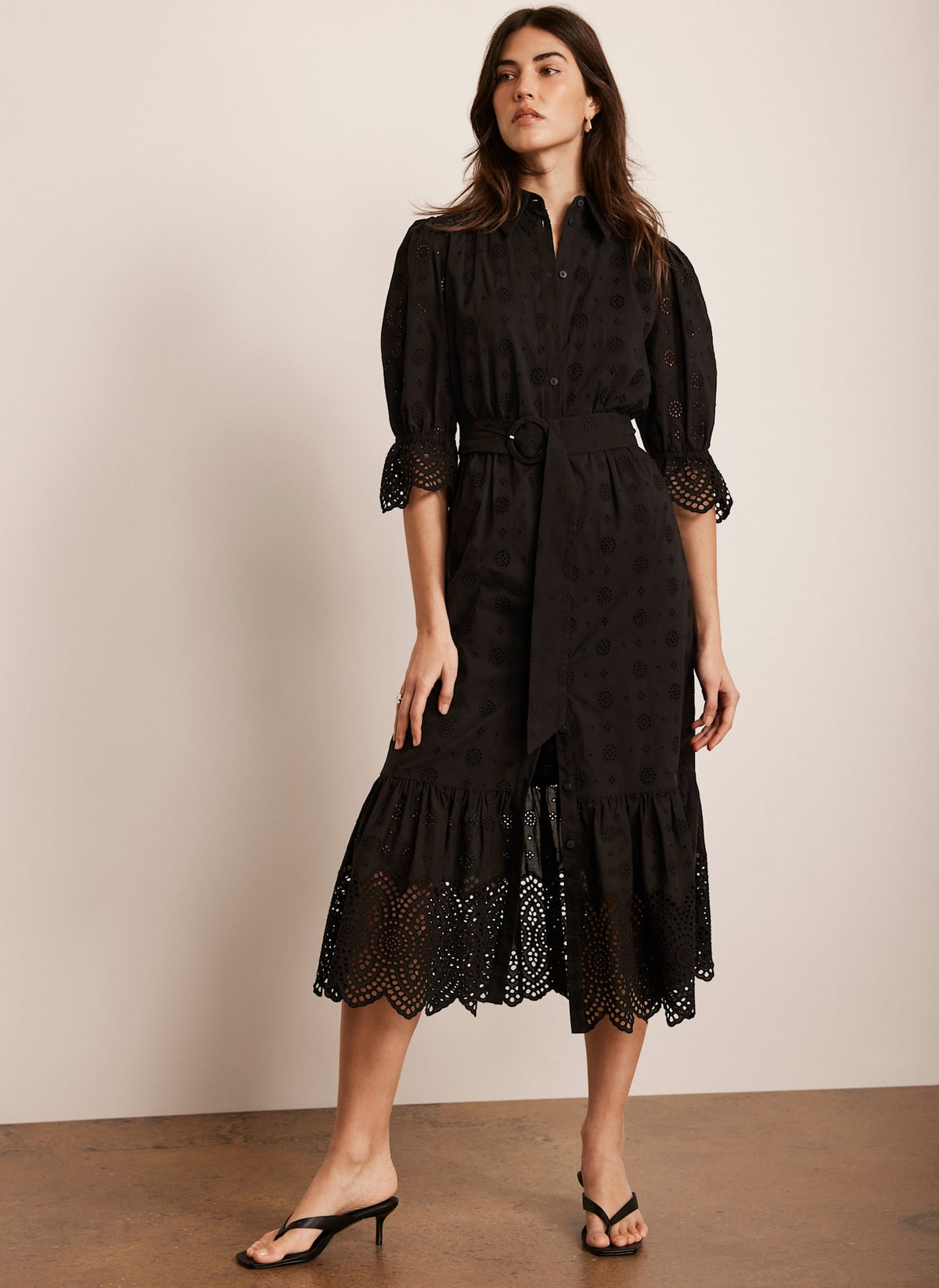 Black Broderie Midi Dress