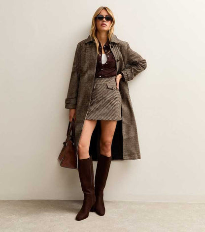 Brown Check Pattern A-line Mini Skirt