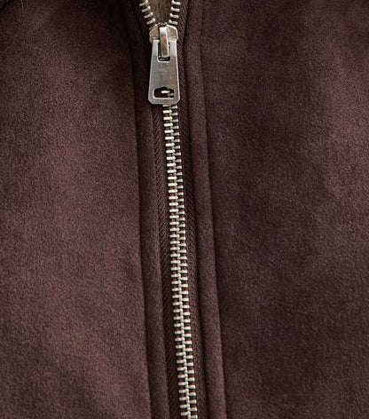 Brown Faux Suede Bubblehem Bomber Jacket