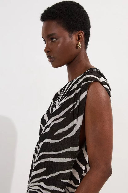 Jacquard Zebra Print Slinky Maxi Dress