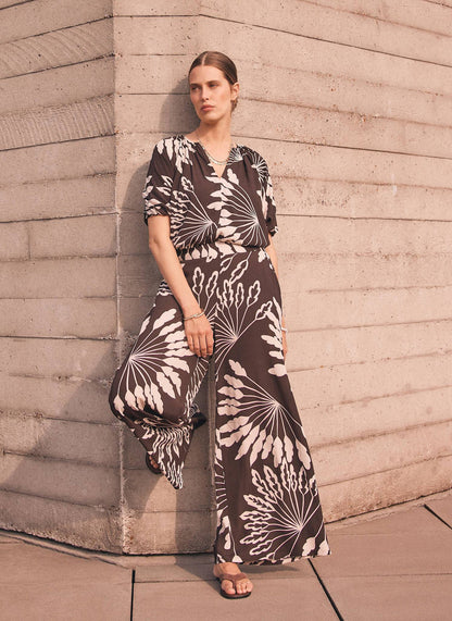 Brown Palm Print Wide Trousers