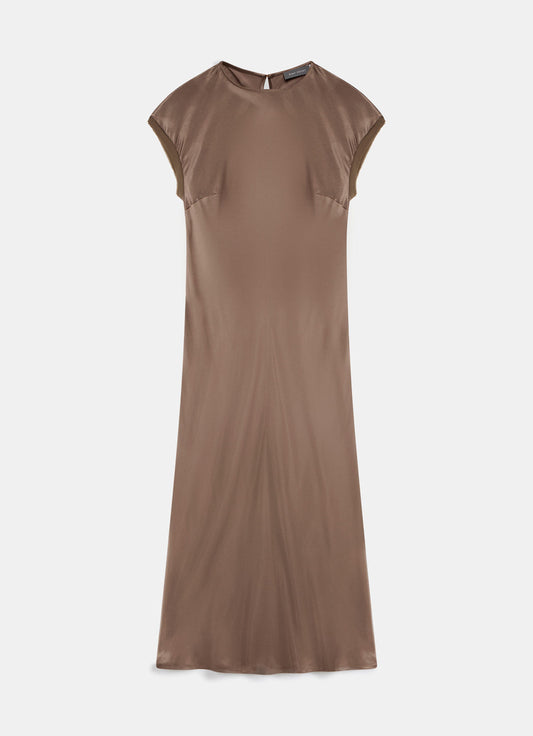 Brown Satin Slip Midi Dress