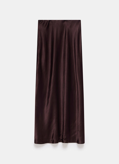 Brown Satin Slip Midi Skirt