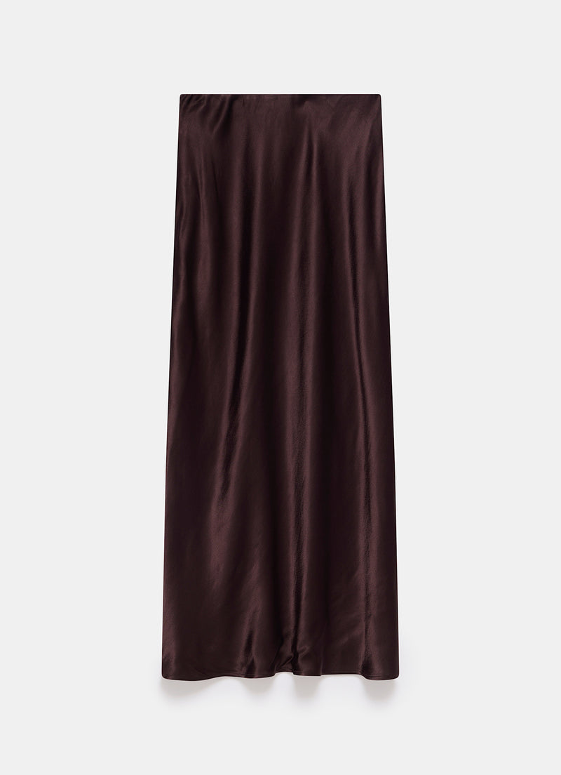 Brown Satin Slip Midi Skirt