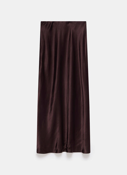 Brown Satin Slip Midi Skirt