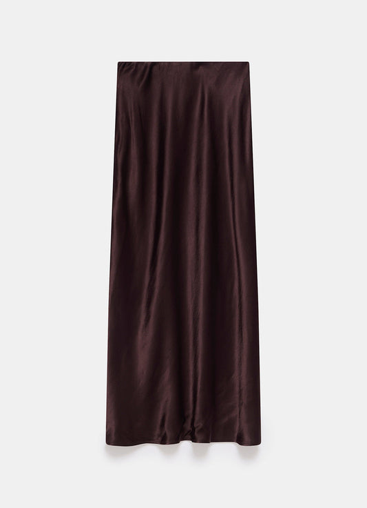 Brown Satin Slip Midi Skirt