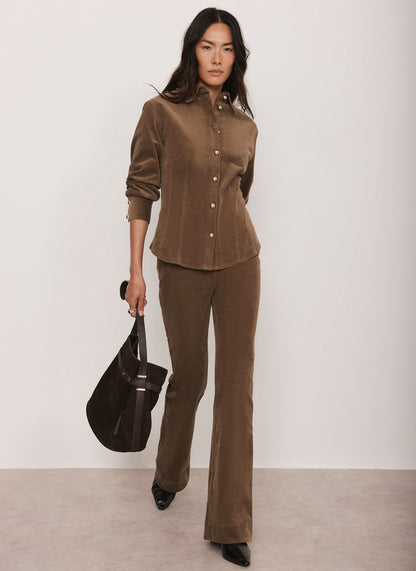 Brown Fitted Corduroy Shirt