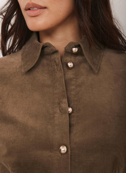 Brown Fitted Corduroy Shirt