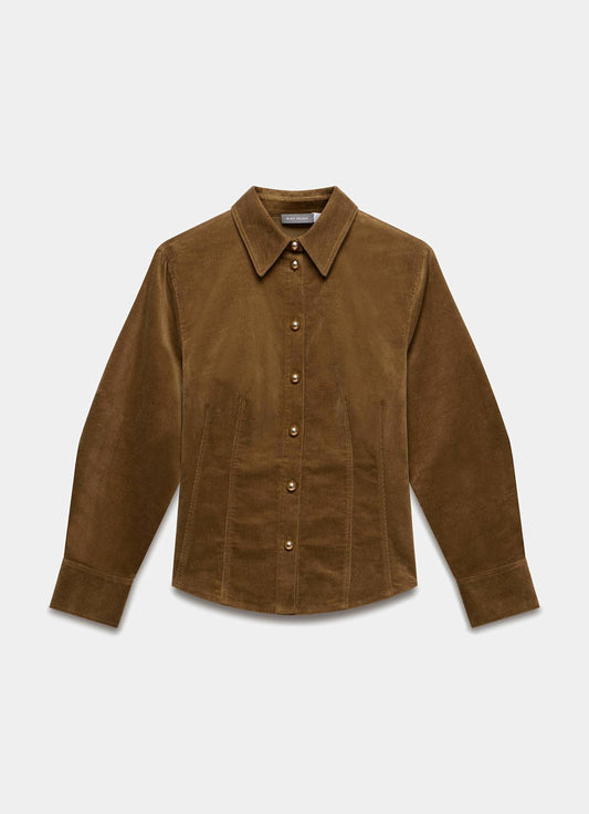 Brown Fitted Corduroy Shirt