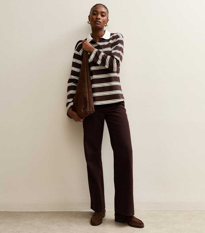 Brown Striped Long Sleeve Rugby Top