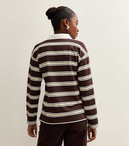 Brown Striped Long Sleeve Rugby Top