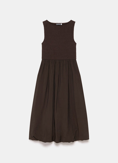 Brown Bubble Hem Midi Dress