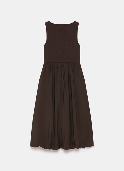 Brown Bubble Hem Midi Dress