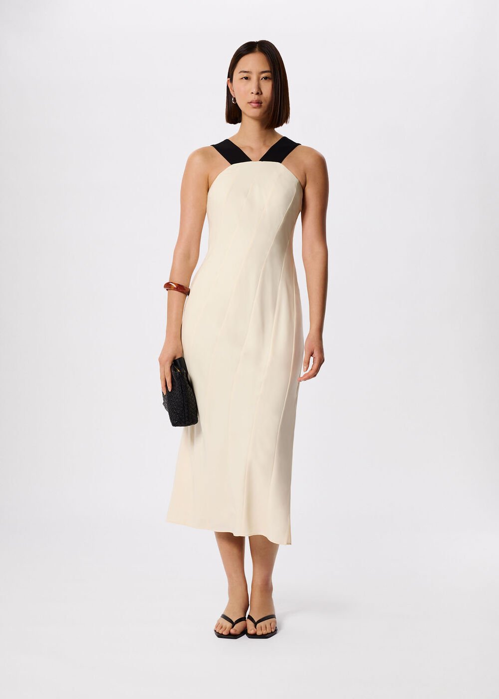 Ivory/Multi Buckle Detail Midi Dress