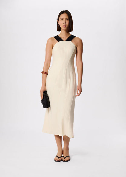 Ivory/Multi Buckle Detail Midi Dress