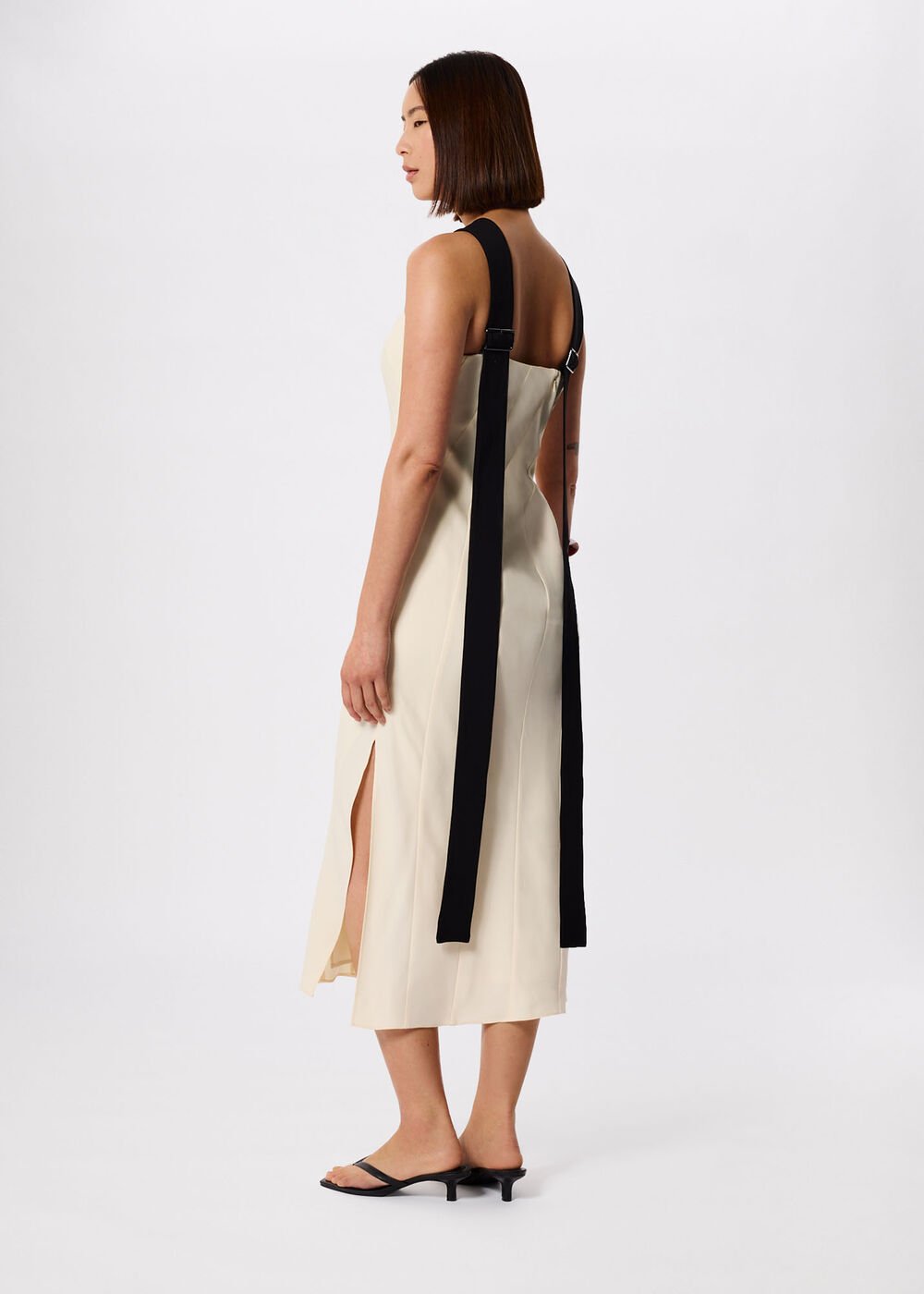 Ivory/Multi Buckle Detail Midi Dress