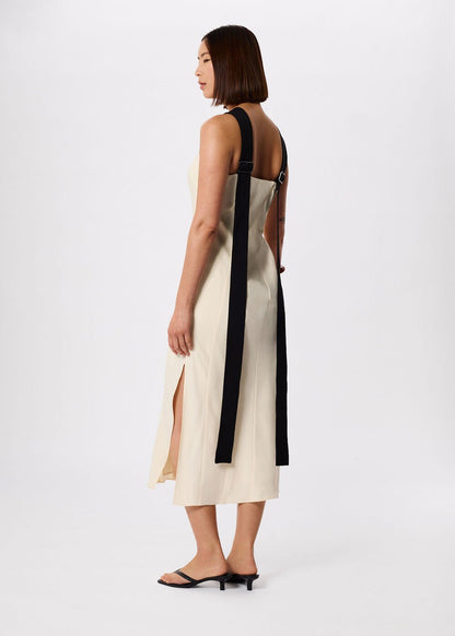 Ivory/Multi Buckle Detail Midi Dress