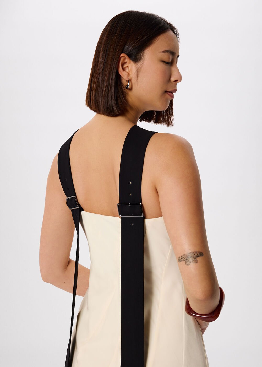 Ivory/Multi Buckle Detail Midi Dress