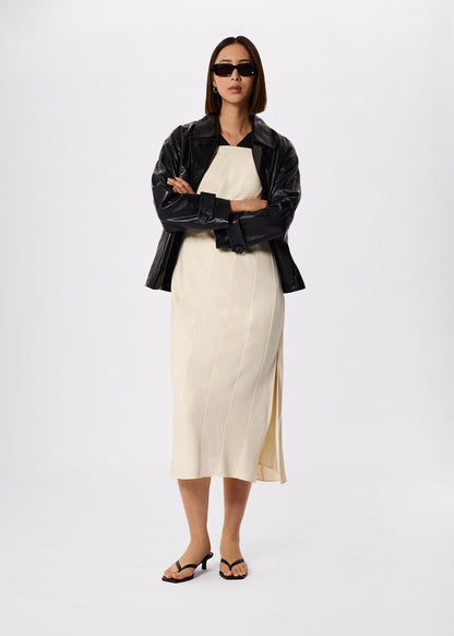 Ivory/Multi Buckle Detail Midi Dress