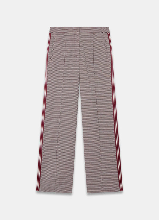 Burgundy Checked Side Stripe Wide Trousers