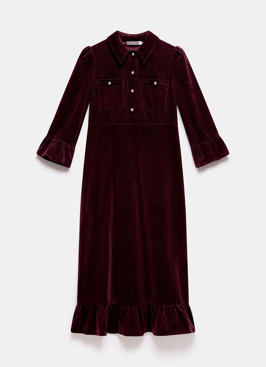 Burgundy Corduroy Midi Dress