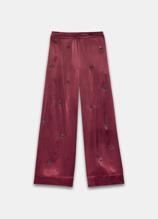Burgundy Embellished Wide Trousers
