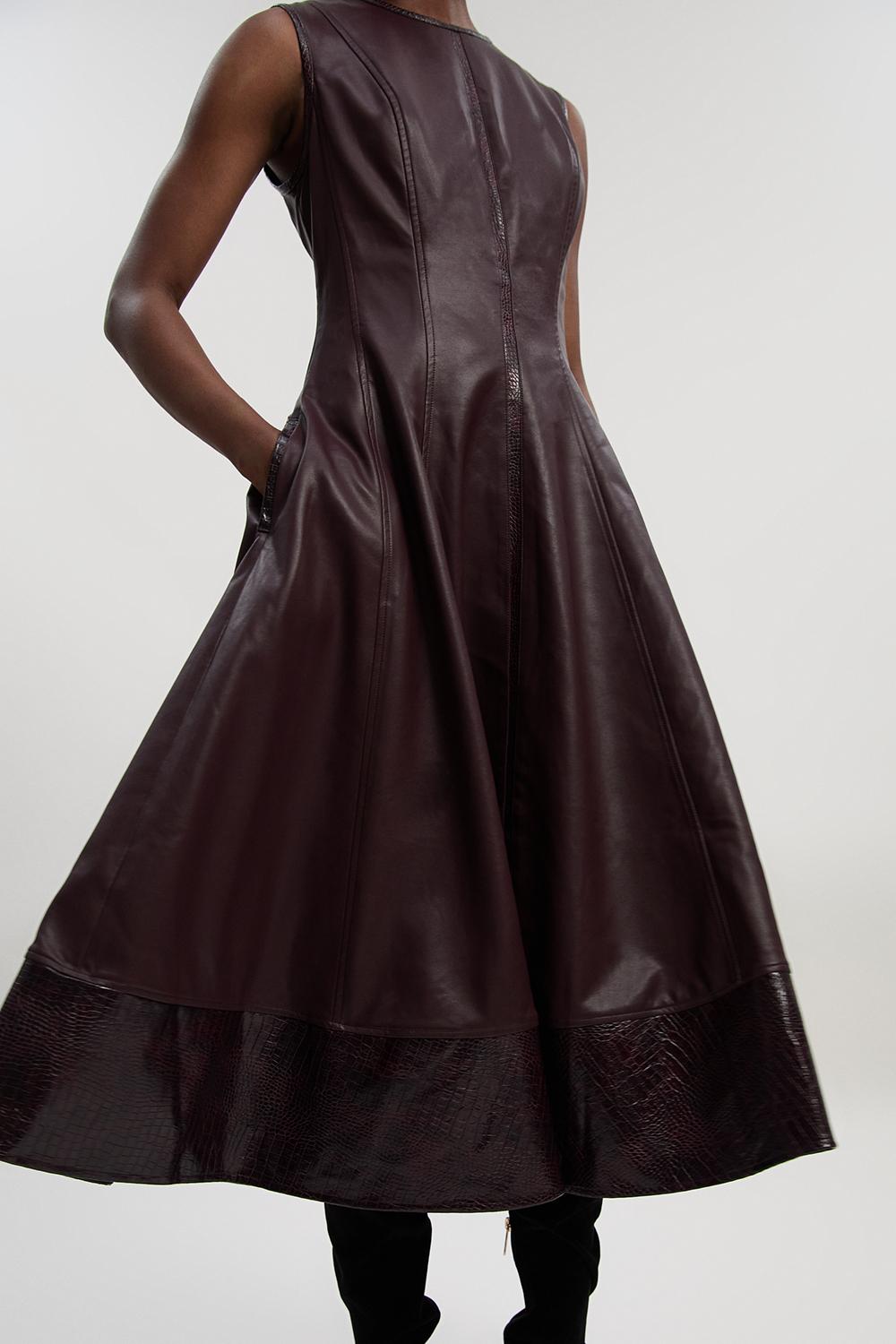 Faux Leather Croc Full Midi Dress