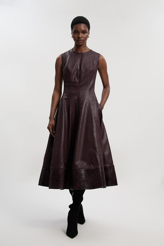 Faux Leather Croc Full Midi Dress