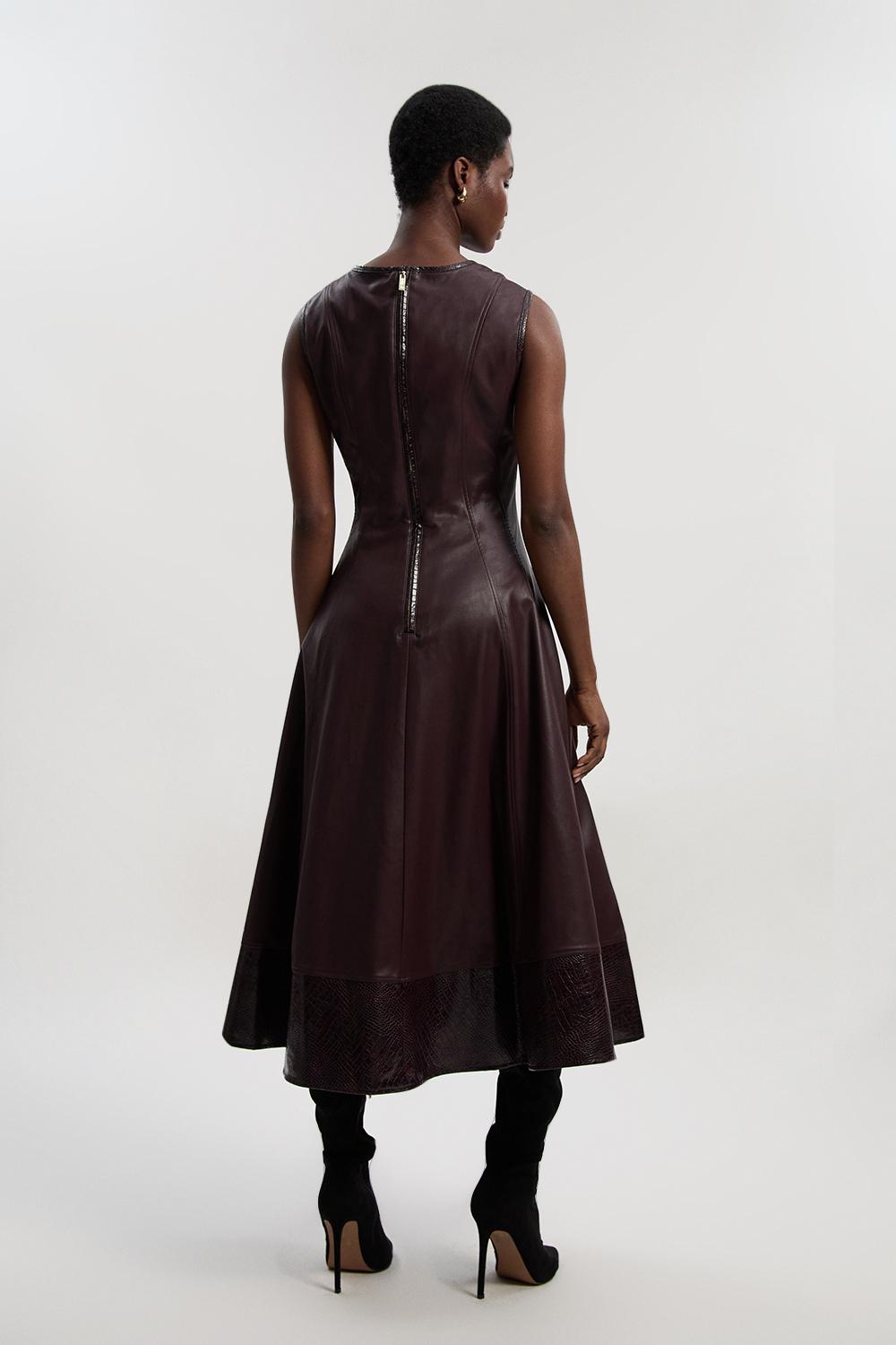 Faux Leather Croc Full Midi Dress