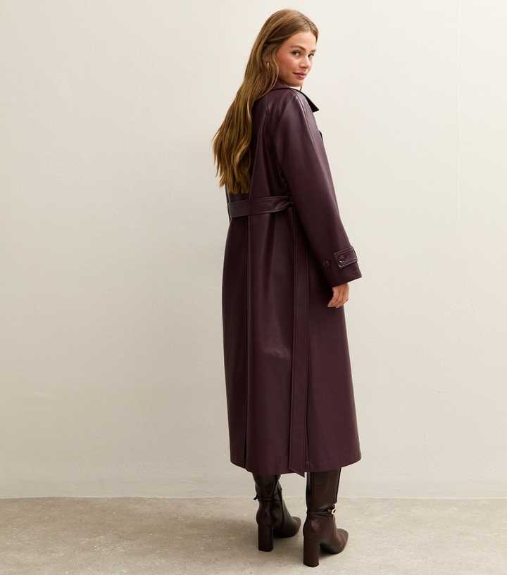 Burgundy Faux Leather Trench Coat